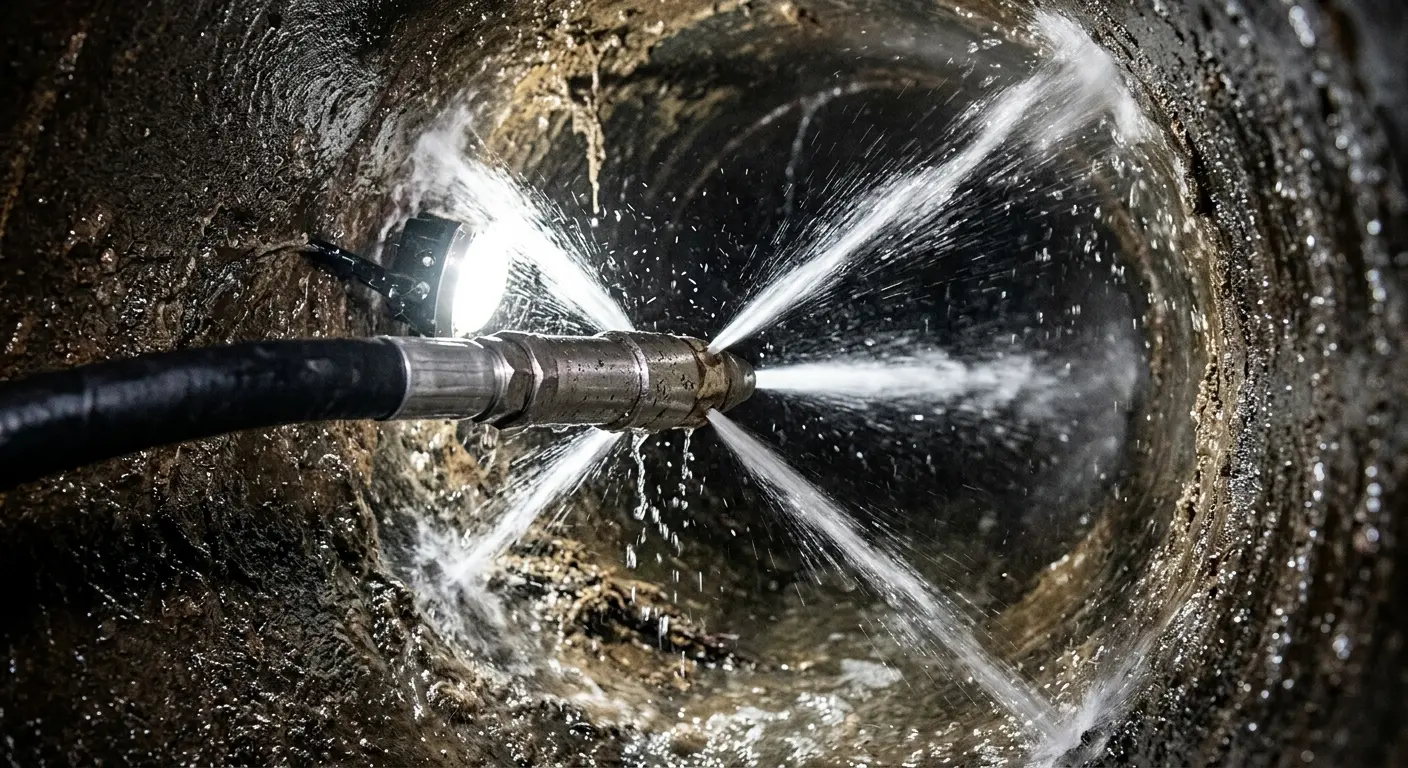 High-pressure hydro jetting nozzle cleaning sewer pipe for Sewer Line Relining in Oceola